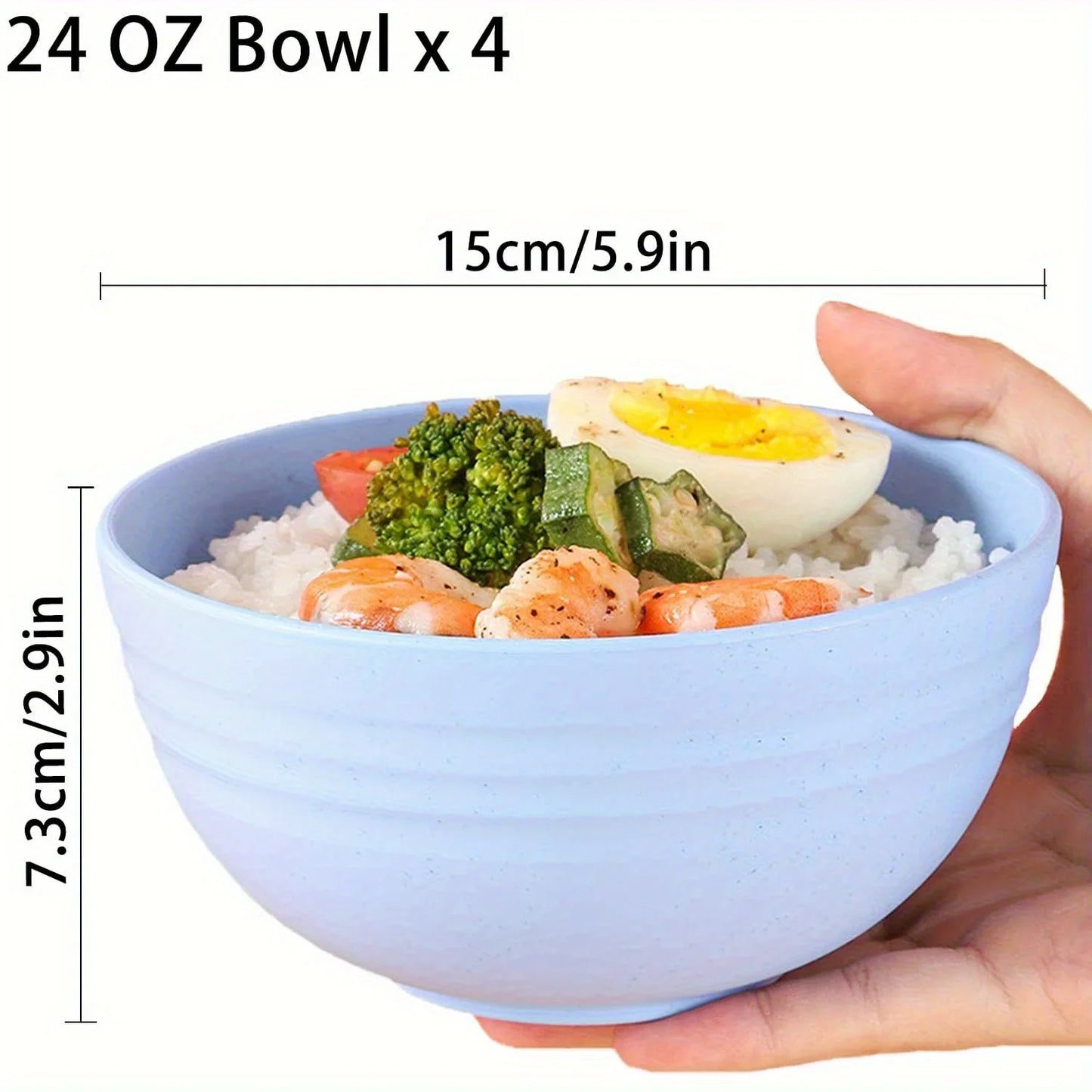 4-piece non fragile grain bowl set -24 ounce PP plastic bowl for soup/rice/grains - microwave and dishwasher safe