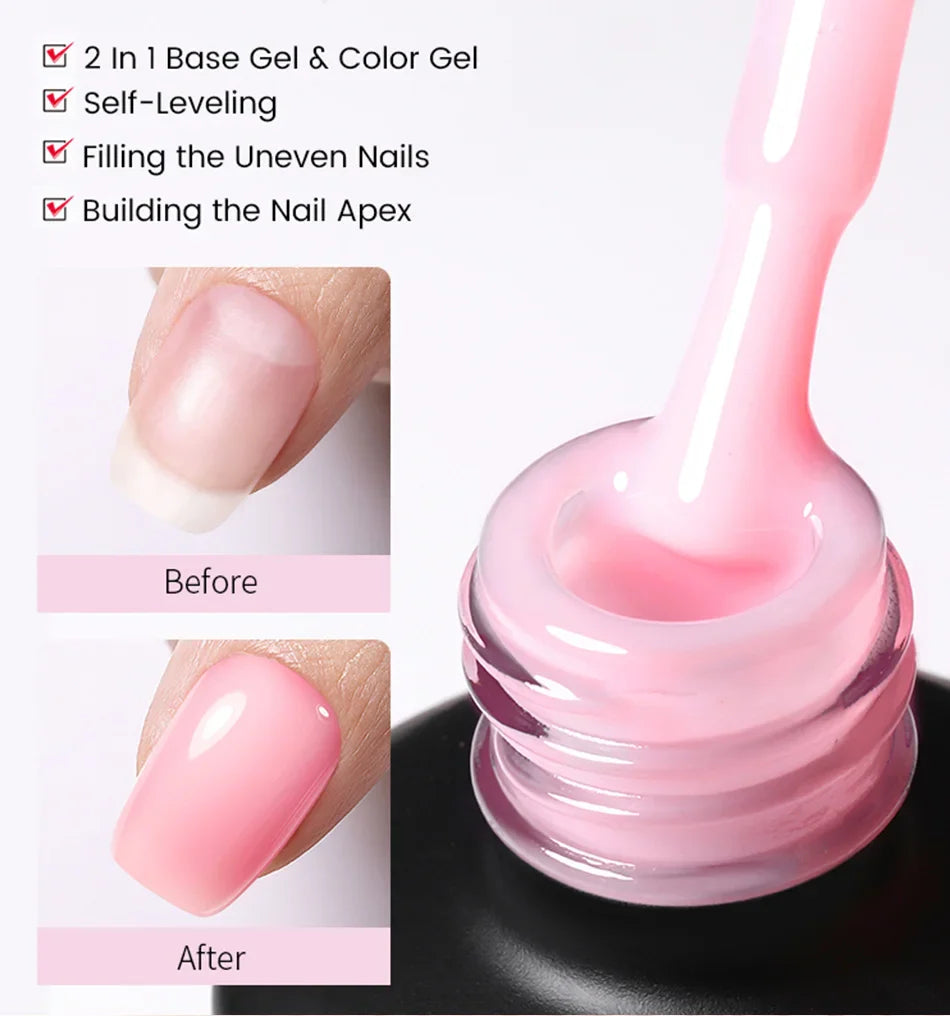 BORN PRETTY 15ml Jelly Nude Rubber Base Gel Natural Milky White Clear Semi permanent Self-Leveling Soak Off UV LED Gel Varnish