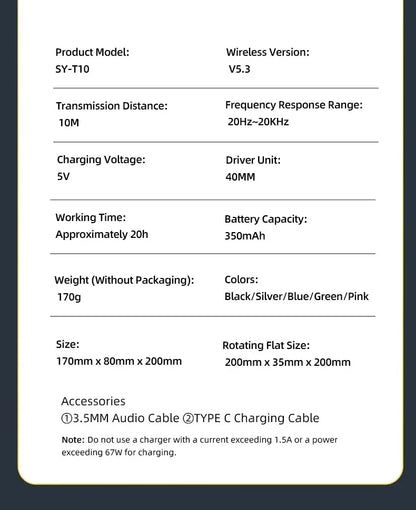 Fabric Headband Over-Ear Headphones Wireless Stereo HiFi Headset Adjustable Metal Rod Outdoor Music Noise Cancelling Earphones