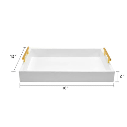 Large Serving Tray with Handles, Decorative Wooden Tray for Coffee Table, White Rustic Tray for Living Room, Bathroom & Outdoor