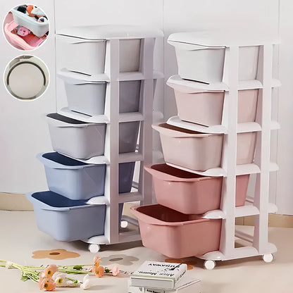 6/5 Tier Drawer Storage Cabinet Stackable Dustproof Storage Organizer with Wheels Floor-standing Storage Box Office Supplies