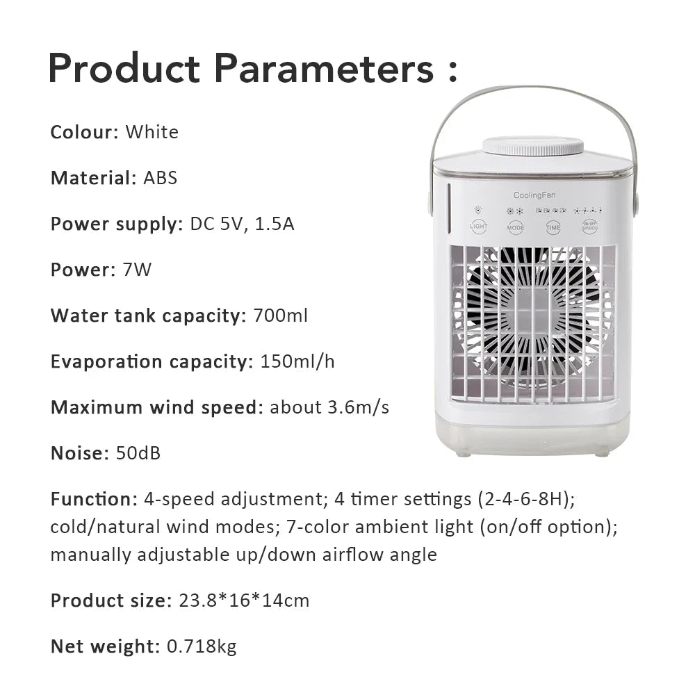 Small Space Air Conditioning for Home Rechargeable Portable Summer Desktop Air Cooler Spray Fan Moist Clean Air for Office Room