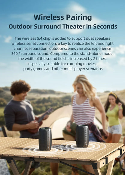 zealot-m2 Portable Bluetooth Speaker,IPX5 Waterproof 360° Wireless Speaker TWS Stereo Pairing 10hrs Playtime For Camping Hiking