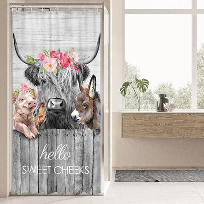 Funny Pig Shower Curtain Farmhouse Rustic Farm Animal in Bathtub Cute Western Country Shower Curtain Bathroom Set Pink Floral