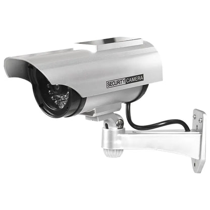 1PC Solar Powered Dummy Fake Security Camera Bullet Security Simulated Surveillance System,No Wiring Required, Red LED Lights
