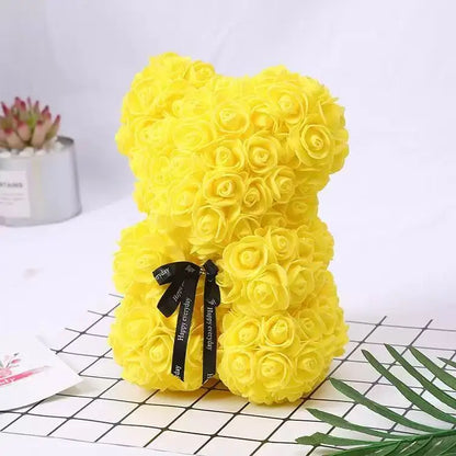 25cm Artificial Teddy Rose Flower Bear with Box Romantic Valentines Day Gift Girlfriend Women Anniversary Wedding Party Supplies