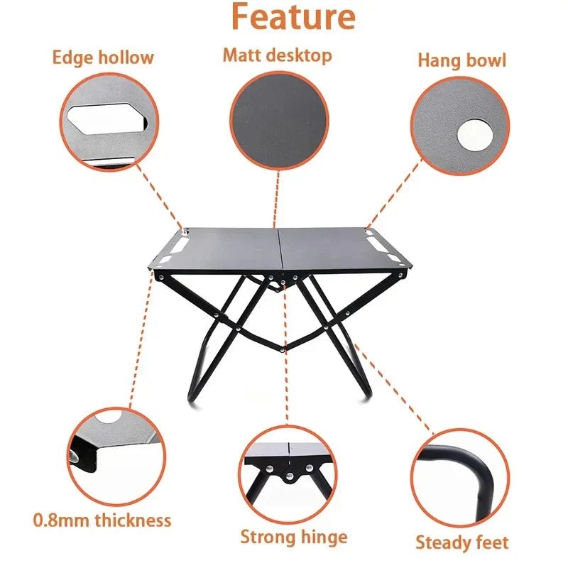 Portable Foldable Beach & Camping Table, Hollow Edge Picnic Table, Lightweight Hangable Outdoor Table for Travel