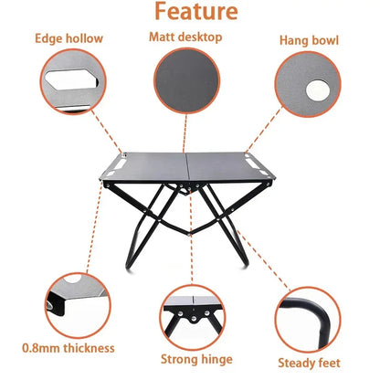 Portable Foldable Beach & Camping Table, Hollow Edge Picnic Table, Lightweight Hangable Outdoor Table for Travel