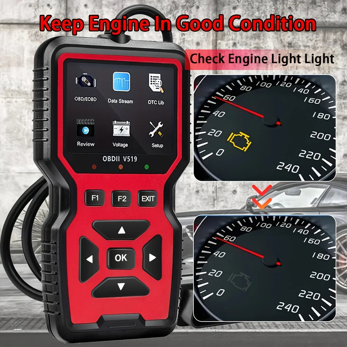Professional Advanced Obdii/Eobd Car Diagnostic Scan Tool, Battery Tester, I/M Readiness Status, Fault Code Eraser, Suitable for All Obd Ii Protocol Cars Manufactured since 1996, No Battery Required