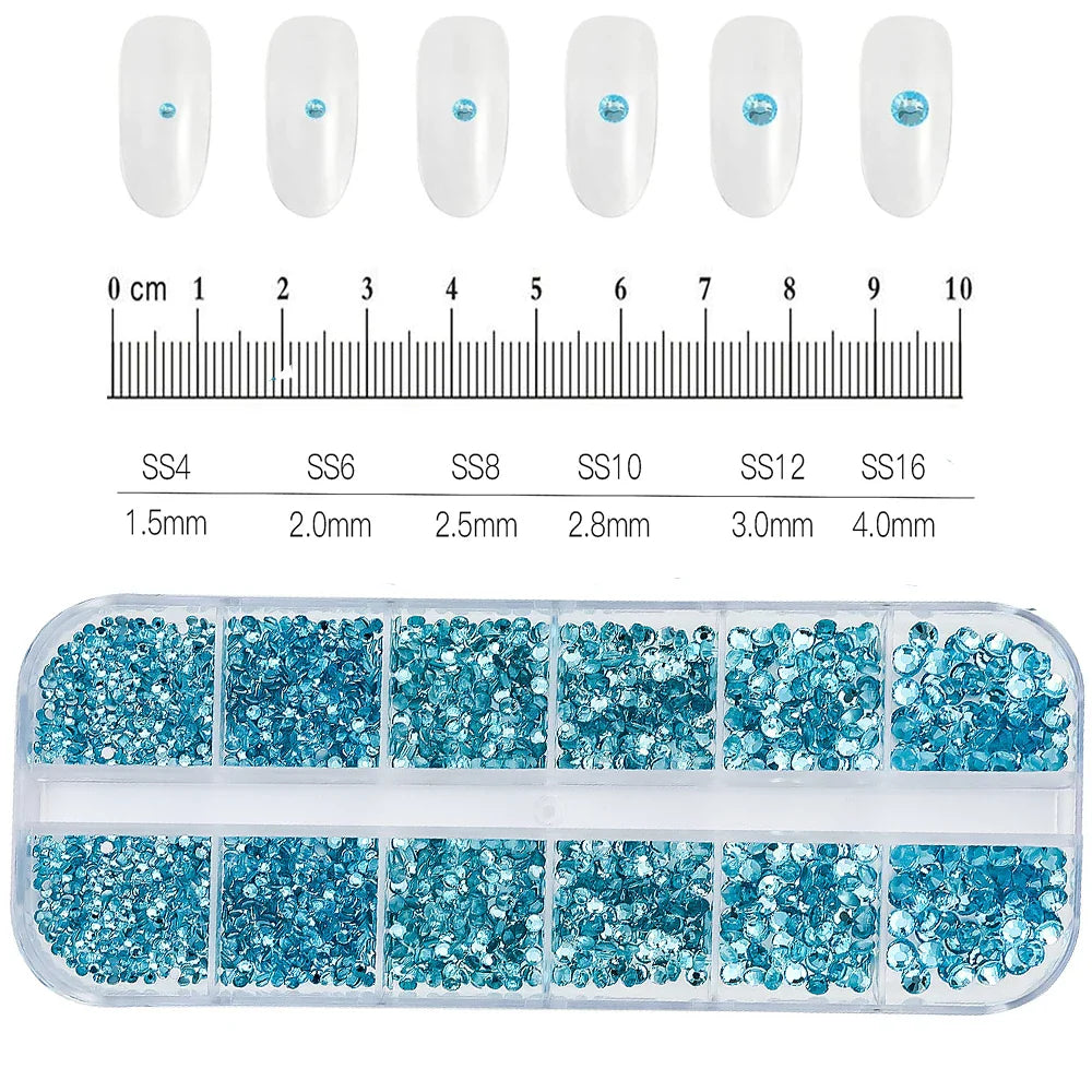 2400pcs+ Shiny Clear Crystal Gems Nail Rhinestones 1.5-4mm Mixed Round Glass Stone Flatback Nail Charms 12grids Nail Diamond DIY
