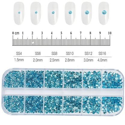 2400pcs+ Shiny Clear Crystal Gems Nail Rhinestones 1.5-4mm Mixed Round Glass Stone Flatback Nail Charms 12grids Nail Diamond DIY
