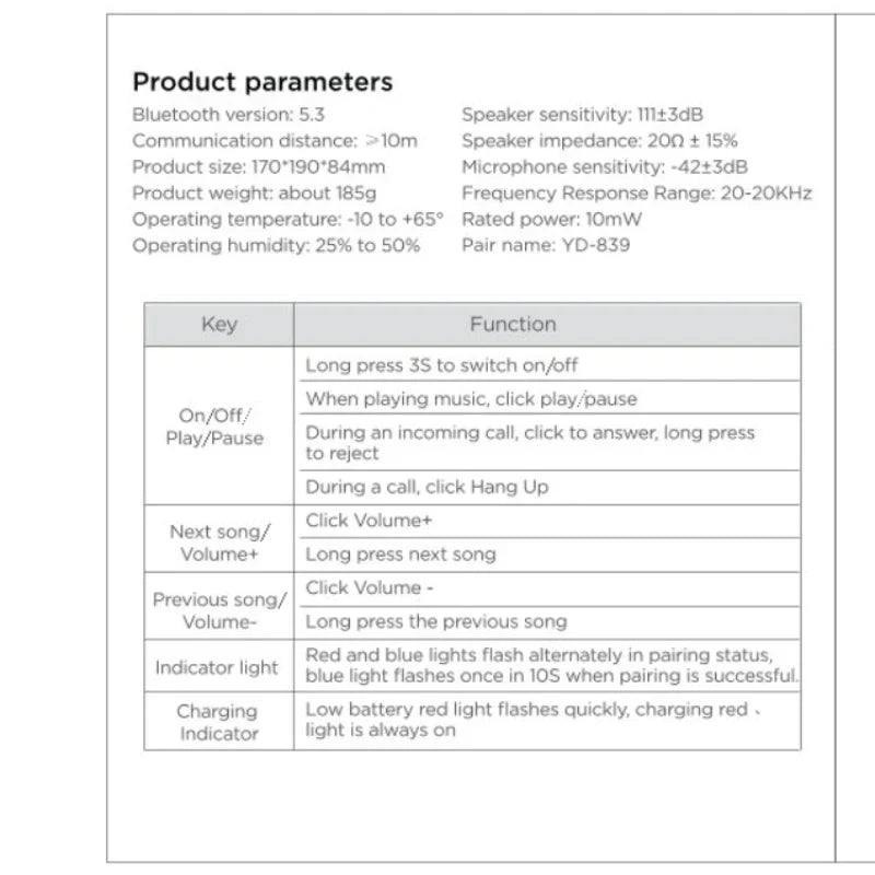 LDON L839 Bluetooth 5.3 Earphones Headphones Foldable Gaming Headset Sport Headphone with Mic Music Earbuds