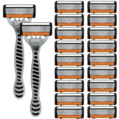 Men's manual razor safety razor 6-layer stainless steel hair removal knife, replaceable razor head, razor tools.
