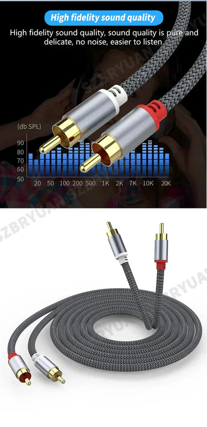 RCA Cable 2 RCA to 2 RCA Male to Male Stereo Audio Aux Cable Jack for HDTV Home Theater DVD Loudspeaker Box Power Amplifier 5m