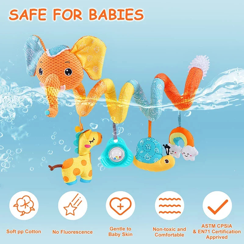 Newborns Spiral Hanging Activity Stroller Toy Baby Carseat Toy Black & White Lion Koala Rattle  for Crib Mobile Sensory Toy Gift