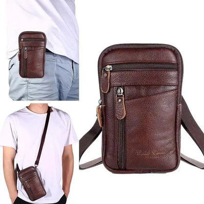 Leather Waist Bag Men's Mobile Phone Bag Wearing Belt Outdoor Sport One Shoulder Small Bag Doing Business Crossbody Bags