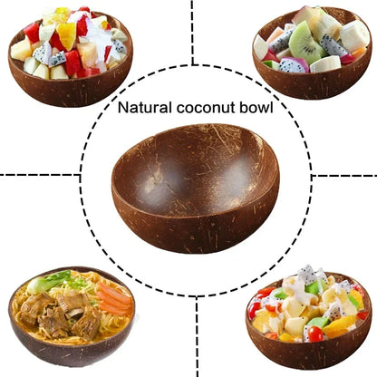 Natural Coconut Bowl Dinner Set for Women, Handmade Wooden Tableware, Wood Spoon, Dessert Fruit Salad, Mixing Rice Ramen Bowl, 1