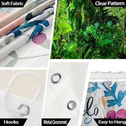 Lush Tropical Jungle Bath Curtain - Vibrant Greenery & Exotic Plants,Waterproof Home Decor Adds Nature's Beauty to Your Bathroom