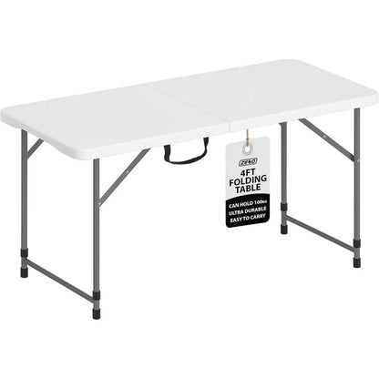 Portable Heavy-Duty Folding Table with White Plastic Top - Ideal for Camping, Catering, Picnics, and Outdoor Parties