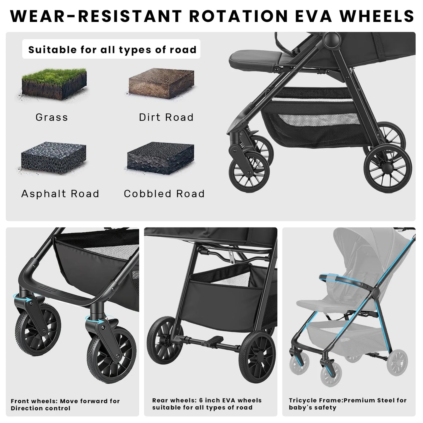 Baby Stroller for Toddlers With Reclining Seat,Ultra Compact Stroller With Large Storage Basket, Canopy, for Travel Buggy