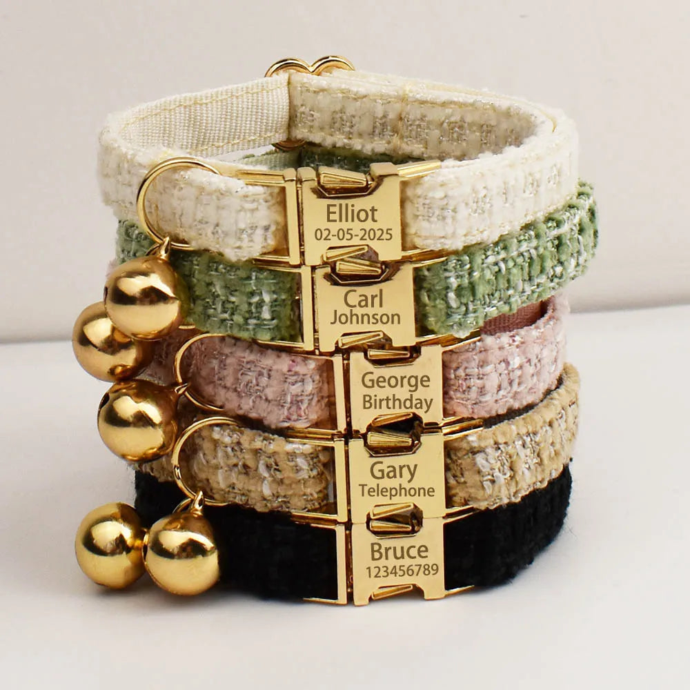 Personalized Metal Hardware Cat Collar And Leash Set with Bell Engraving ID Tag for Kittens Pet Accessories