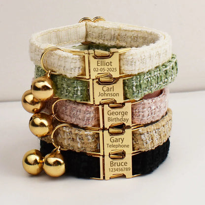 Personalized Metal Hardware Cat Collar And Leash Set with Bell Engraving ID Tag for Kittens Pet Accessories
