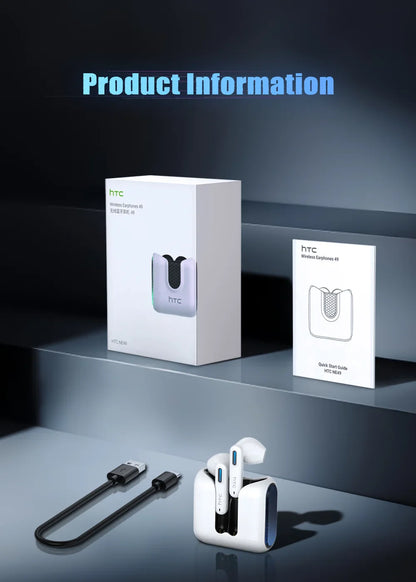 HTC NE49 Earphones Bluetooth V6.0 Noise Reduction TWS Sports Wireless Headphones with Mic Long life