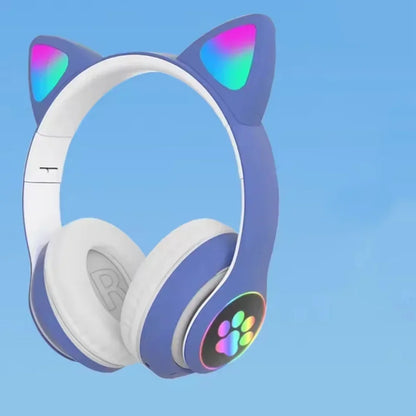 New Cute Cat Wireless Headphones RGB Cute Cat Ears Headset With Microphone Noise Cancelling Kid Stereo Music Children's Gifts