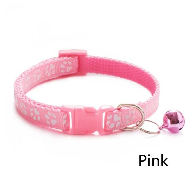 Pet Collar With Bell Cartoon Footprint Colorful Dog Puppy Cat Accessories Kitten Collar Adjustable Safety Bell Ring Necklace Pet