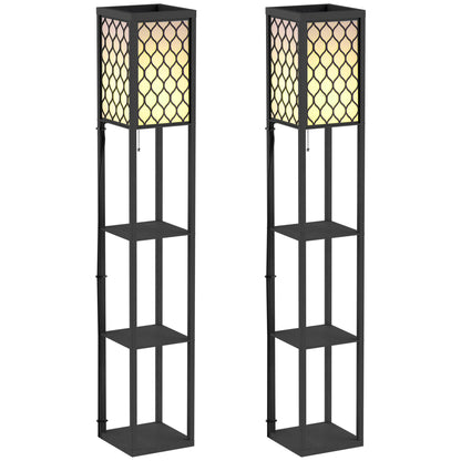 HOMCOM Three-Shelf Standing Lamps Set of 2 - Black