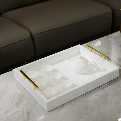 Large Serving Tray with Handles, Decorative Wooden Tray for Coffee Table, White Rustic Tray for Living Room, Bathroom & Outdoor