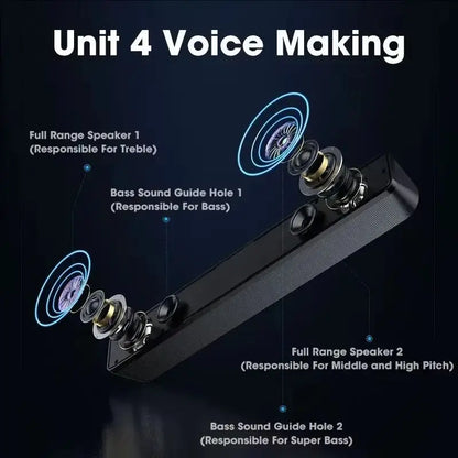 PC Soundbar Wired and  Bluetooth Speaker USB Powered Soundbar for TV Pc Laptop Gaming Home Theater Surround Audio System