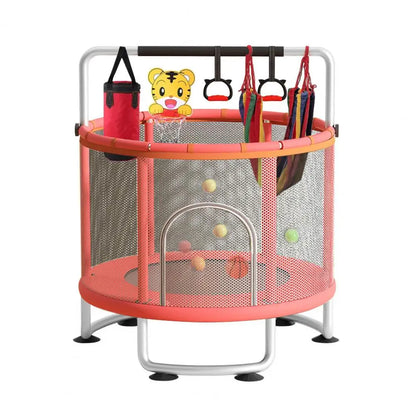 Kids Trampoline, Adjustable Toddler Trampoline with Basketball Hoop, Swing, Sandbag, Ocean Balls,Trampoline with Enclosure Net