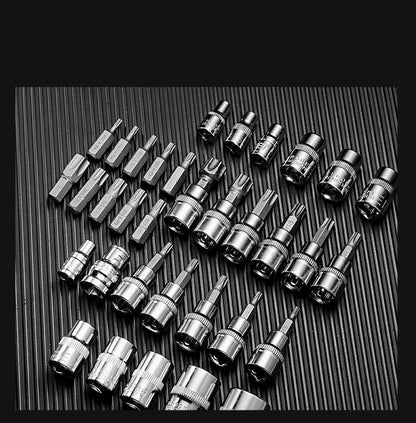 Professional 34pcs Torx Bit Socket & E-Torx Star Socket Set 1/4" 3/8" 1/2" Drive Male Female E-torx Bits Handheld Tool with Case