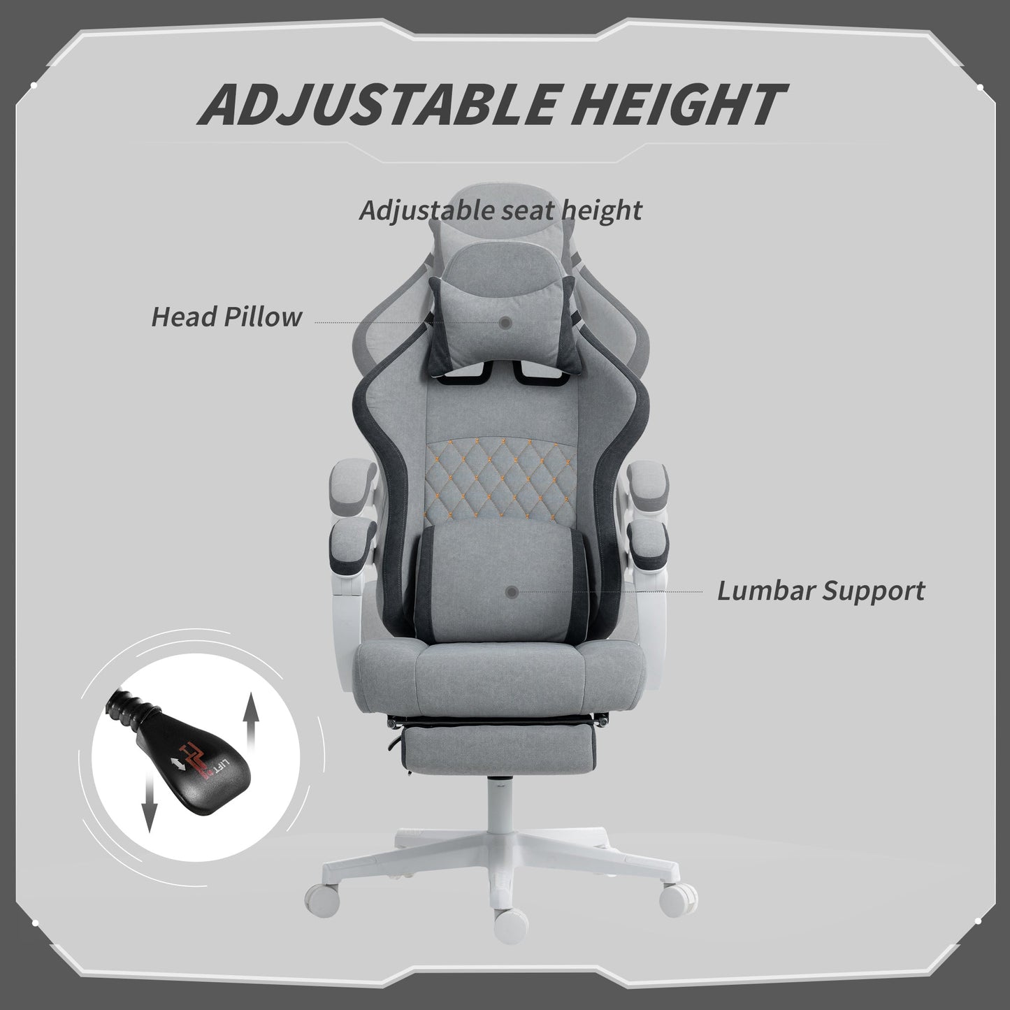 HOMCOM Ergonomic High Back Gaming Chair for Adults, Printed Velvet Computer Recliner Chair with Footrest, Lumbar Support, Adjustable Height and 360° Swivel Seat for Office or Gaming, Grey