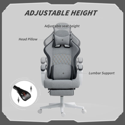 HOMCOM Ergonomic High Back Gaming Chair for Adults, Printed Velvet Computer Recliner Chair with Footrest, Lumbar Support, Adjustable Height and 360° Swivel Seat for Office or Gaming, Grey