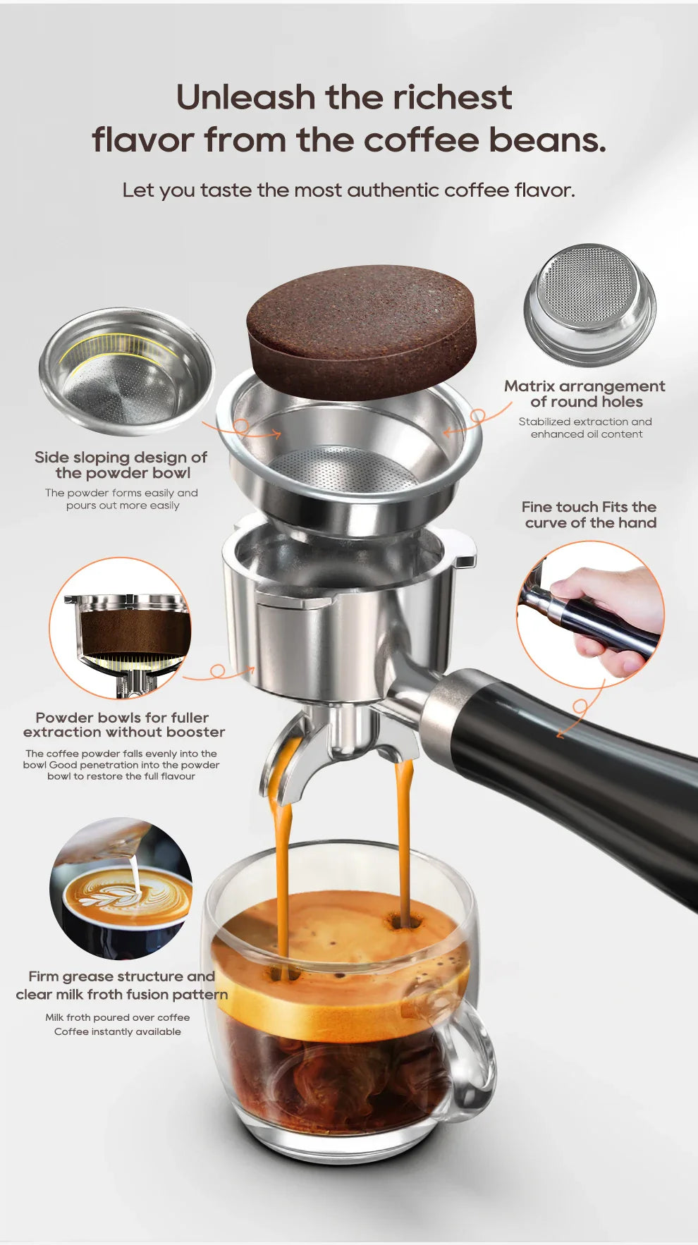 HiBREW H10A Black Espresso Machine Temperature Volume Pre Brewing Adjustable 58mm Portafilter Cappuccino Coffee Maker