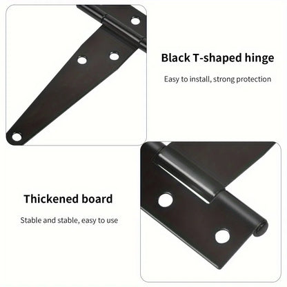 2 Sets Heavy-Duty Black T-Hinge - 4 Inch Metal Tee Hinges with Screws for Shed Doors, Barn Gates & More - Rustproof & Durable