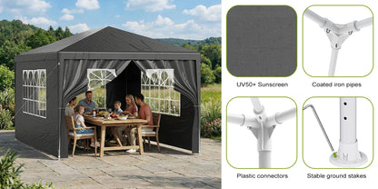 LOEFME 3x4M/3x3M Outdoor Gazebo Tent Outdoor Garden Camping Awning Waterproof Windproof UV Sun Shelter W/ Removable 4 Side Walls