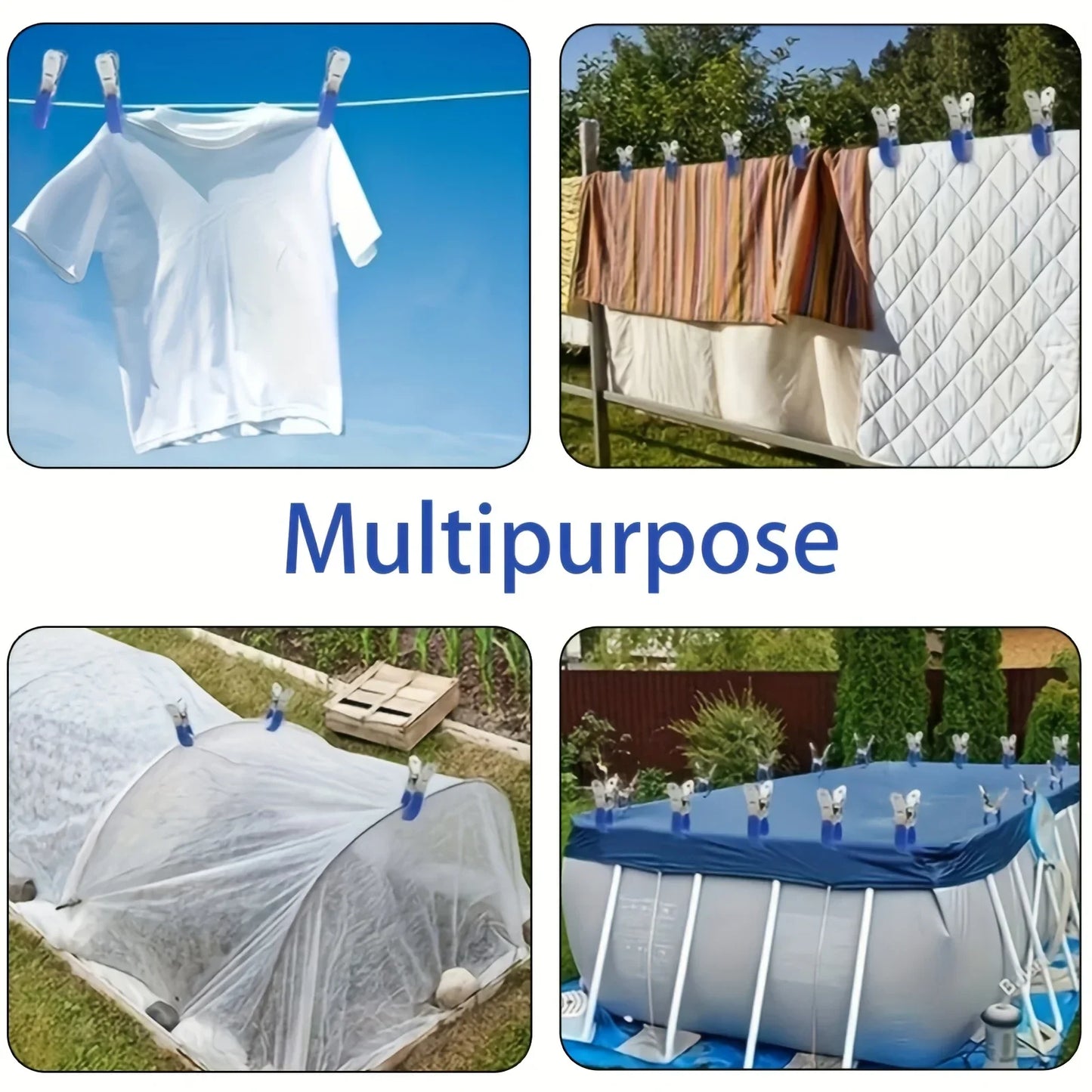 10pcs Durable Stainless Steel Pool Cover Clips with Plastic Handles - Heavy Duty Windproof Spring Clips