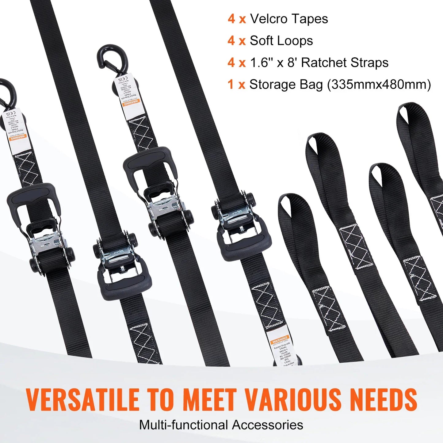 SucceBuy 4pcs Trailer Ratchet Tie Down Straps with Padded Handles Hook Brake Binding Belt for Moving Securing Cargo Motorcycle