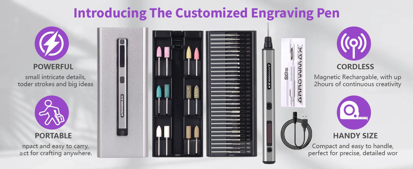 ARROWMAX SGS Engraving Pen Cordless Rotary Tool Kit Electric Mini Grinder with 42 Bits for Crafts Metal Wood Glass Carving