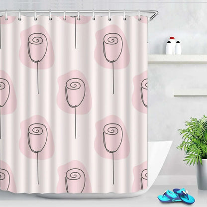 Pink Tulip Bathroom Curtain Flower Plant Shower Curtain Bathroom Polyester Waterproof Decorative Curtain with Hooks