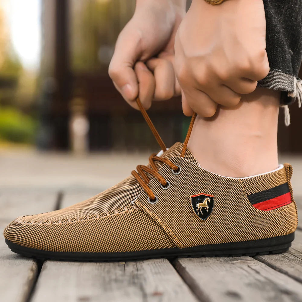 Men's Breathable Fabric Casual Loafers, Soft-Soled Comfortable Lace-Up Low-Top Men's Shoes, Versatile for Daily Commuting and Light Business Wear, Lightweight, Wear-Resistant, Non-Stuffy, Comfortable for Long Wear, Suitable f