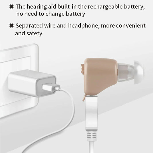 Rechargeable Mini In-Ear Sound Amplifier Wireless Headset Hearing Aid Device with Battery Ear Handset Tool for Deaf
