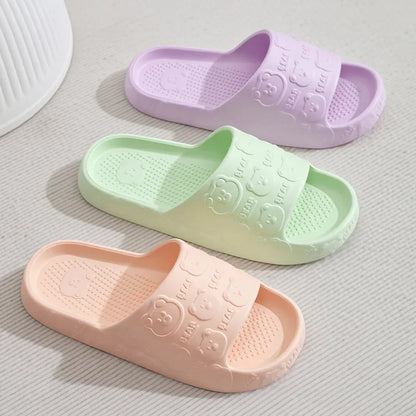 Couple Printting Cute Bear Women Slippers Summer Indoor Soft Cartoon Sandals Bathroom Anti-slip Outdoor Comfy Men Leisure Shoes