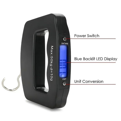50kg/110lb Portable Scale LCD Digital Luggage Suitcase Scale Handled Travel Baggage Bag Fish Weighting Hook Hanging Scales