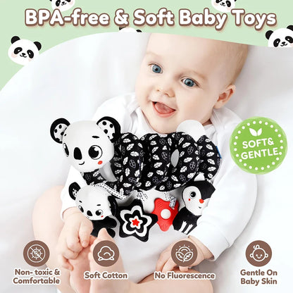Newborns Spiral Hanging Activity Stroller Toy Baby Carseat Toy Black & White Lion Koala Rattle  for Crib Mobile Sensory Toy Gift