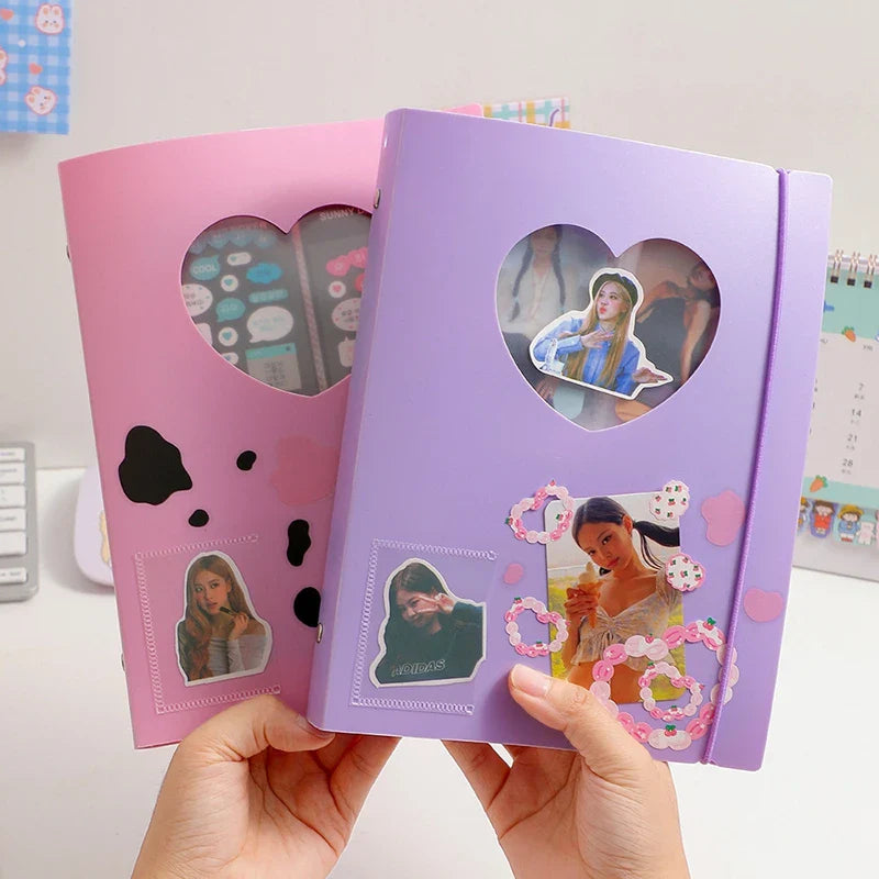 A5 Kpop Photocard Holder Binding Photo Cards Holder in Polaroid Album Book 3 Inches Heart Photo Card School Stationery Binder