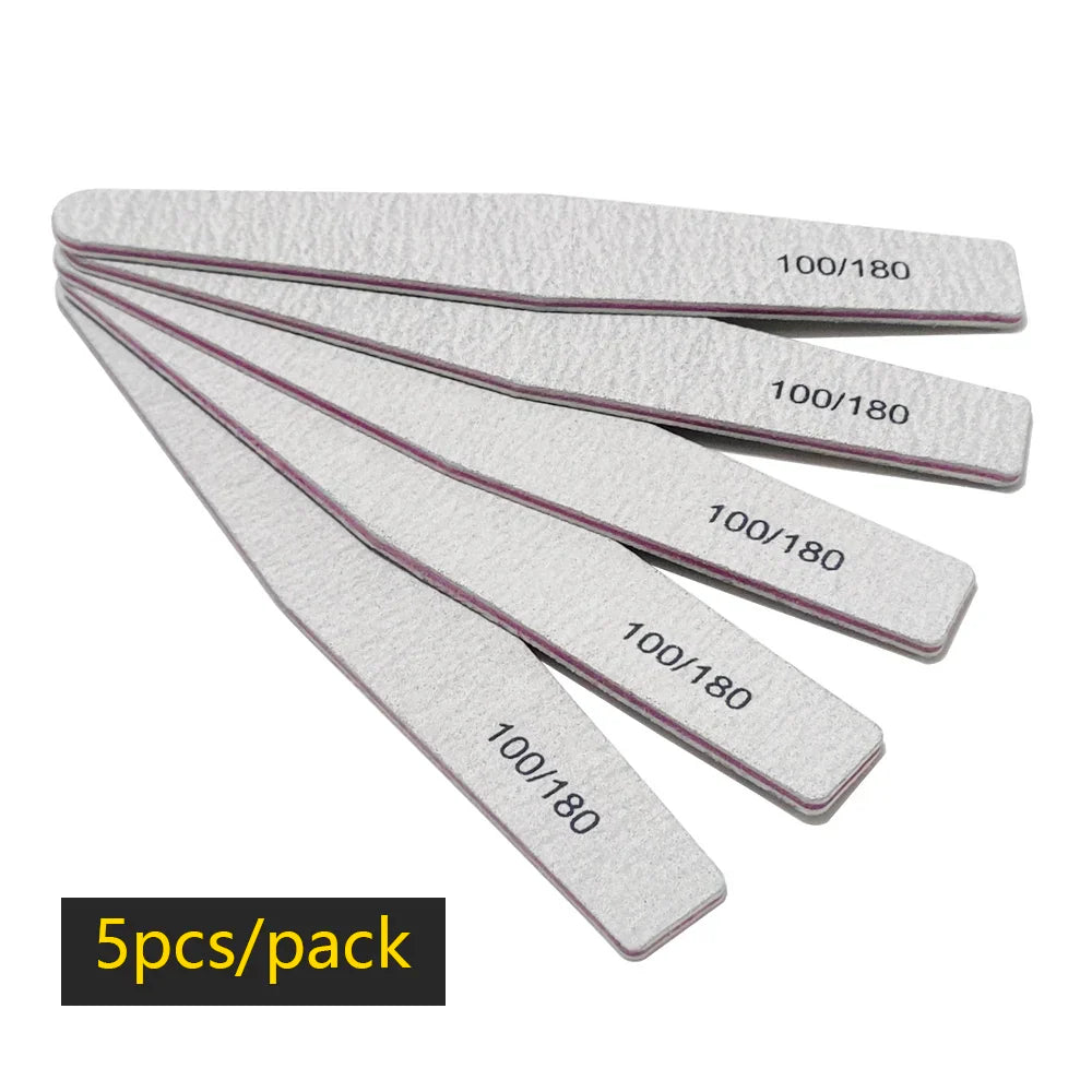 Nail File Buffer 100/180 Grit Half Moon Nail Files Double Side Sandpaper Nail Sanding Grinding Gel Nail Polish Manicure Tool